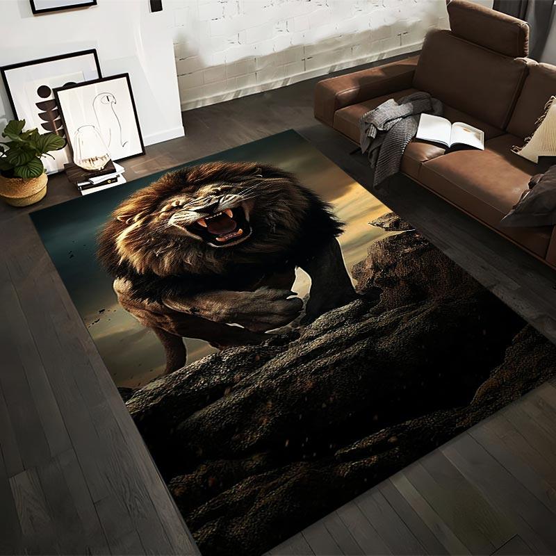 

Realistic Roaring Lion Rug - Majestic Wild Animal Carpet Design Suitable for use as an anti-slip for living room bedroom sofas 40x60cm( 15x23in )