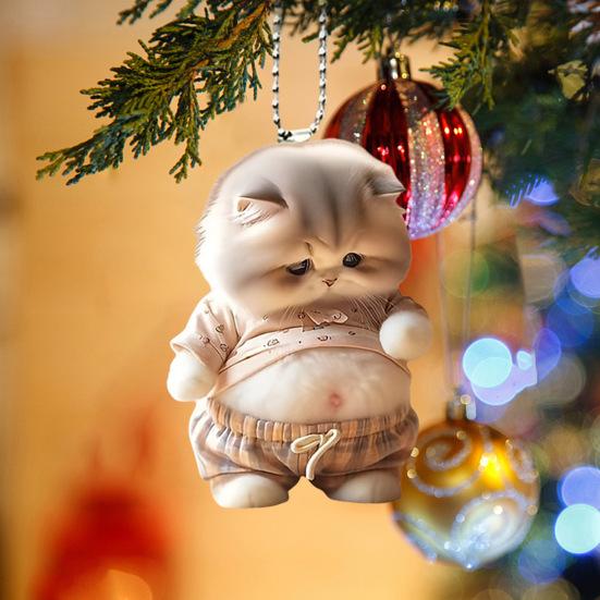 Pot-bellied Cat Acrylic Hanging Decoration Home Indoor Christmas Tree Car Rearview Mirror 2D Flat Big Belly Kitten Hanging Ornament Cartoon