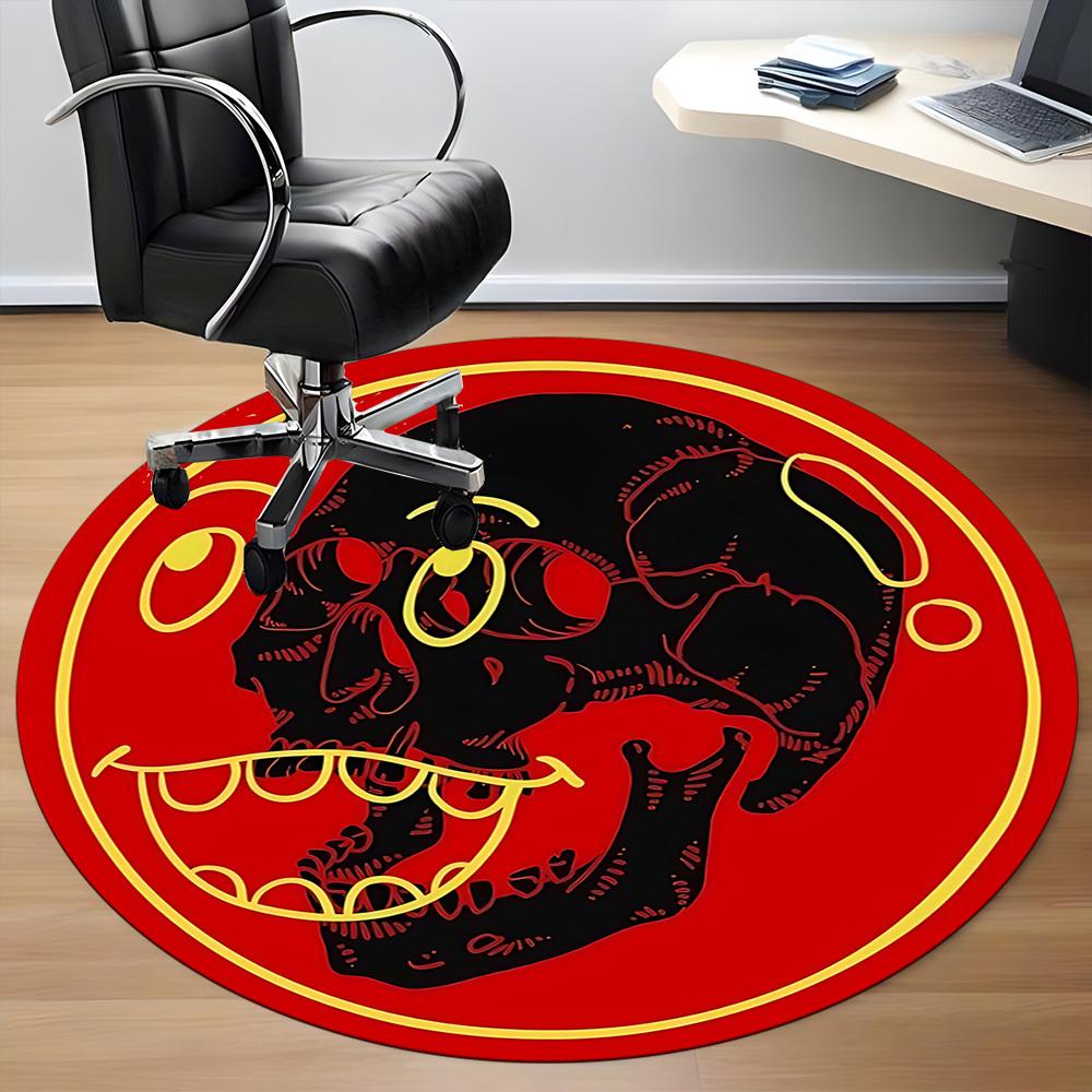 1pc Skull Red Office Round Area Rug, Indoor Mat Suitable For Office, Under Office Chairs Bedroom Living Room Home Decor, Room Deco