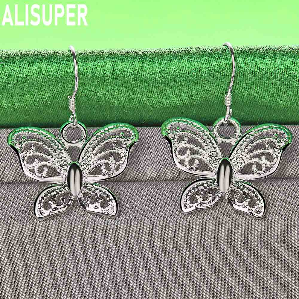 Exquisite 925 Sterling Silver Openwork Butterfly Earrings - Stylish Evening Jewelry