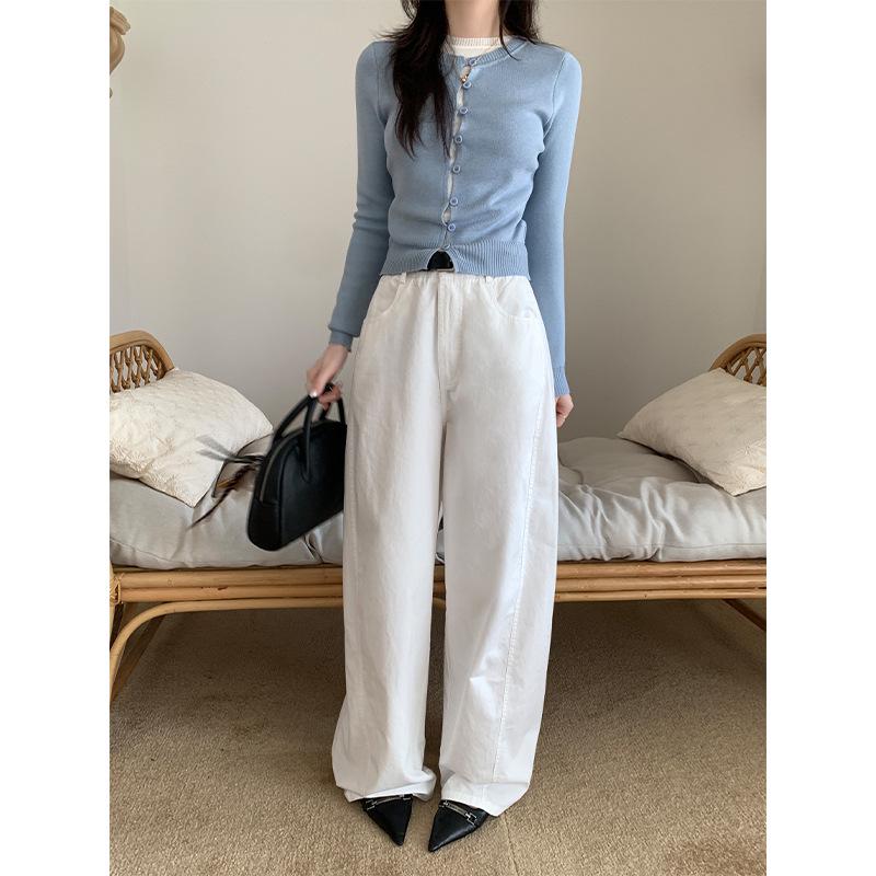 2026 Women's White Retro Slimming Banana Scythe Casual Pants