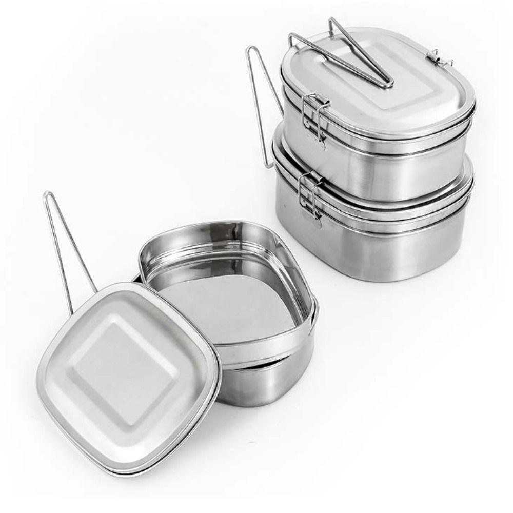 Rectangular Food Container Foldable Handle Food Storage Box Stainless Steel Lunch Box  Canteen