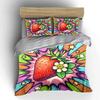 "Strawberry Pop Art Decor Set" Bedding Set with 1 Duvet Cover 2 Pillowcases Single Double King Queen, Gift