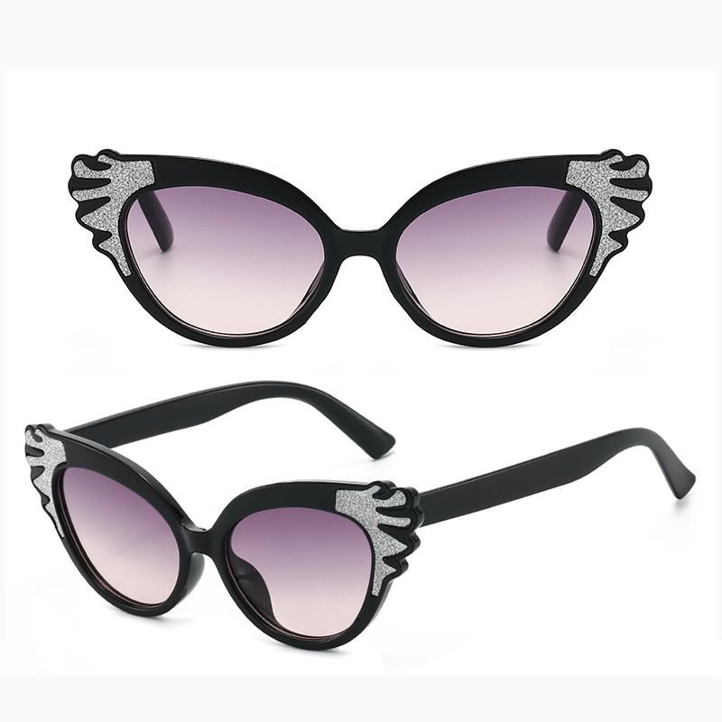 Kids Cute Glitter Cat Eye Sunglasses Lovely Wing Decor Frame Anti-UV Gradient Lens Colorful Fashion Eyewear for Boys and Girls Party Beach Outdoor