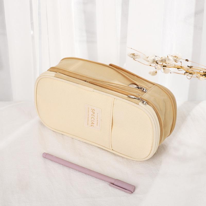Creative Macaron Color Blocking Expandable Large Capacity Pencil Case Solid Color Middle And High School Students Stretchable Si