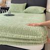 3PCS Bedding Set Soft Warm Plush Mattress Protector Cover Thick Milk Velvet Striped Fitted Sheet Fluffy Luxury Bed Cover