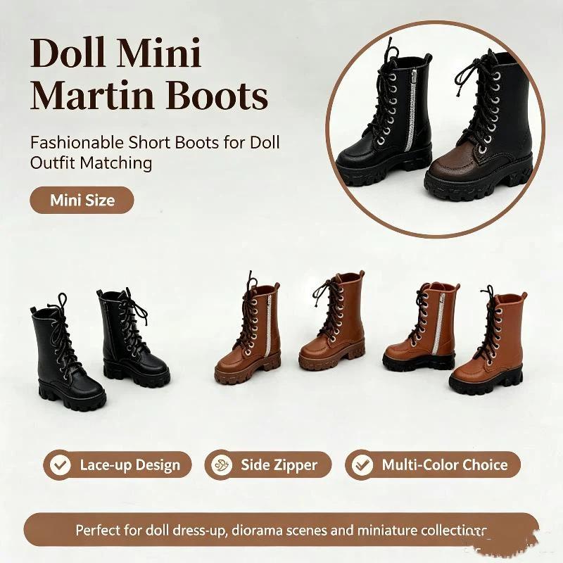 1/12 Doll Fashion High Ankle Boots 1 Pair Lace Up Side Zipper Thick Sole Mini Shoes for Doll Dress Up DIY Projects