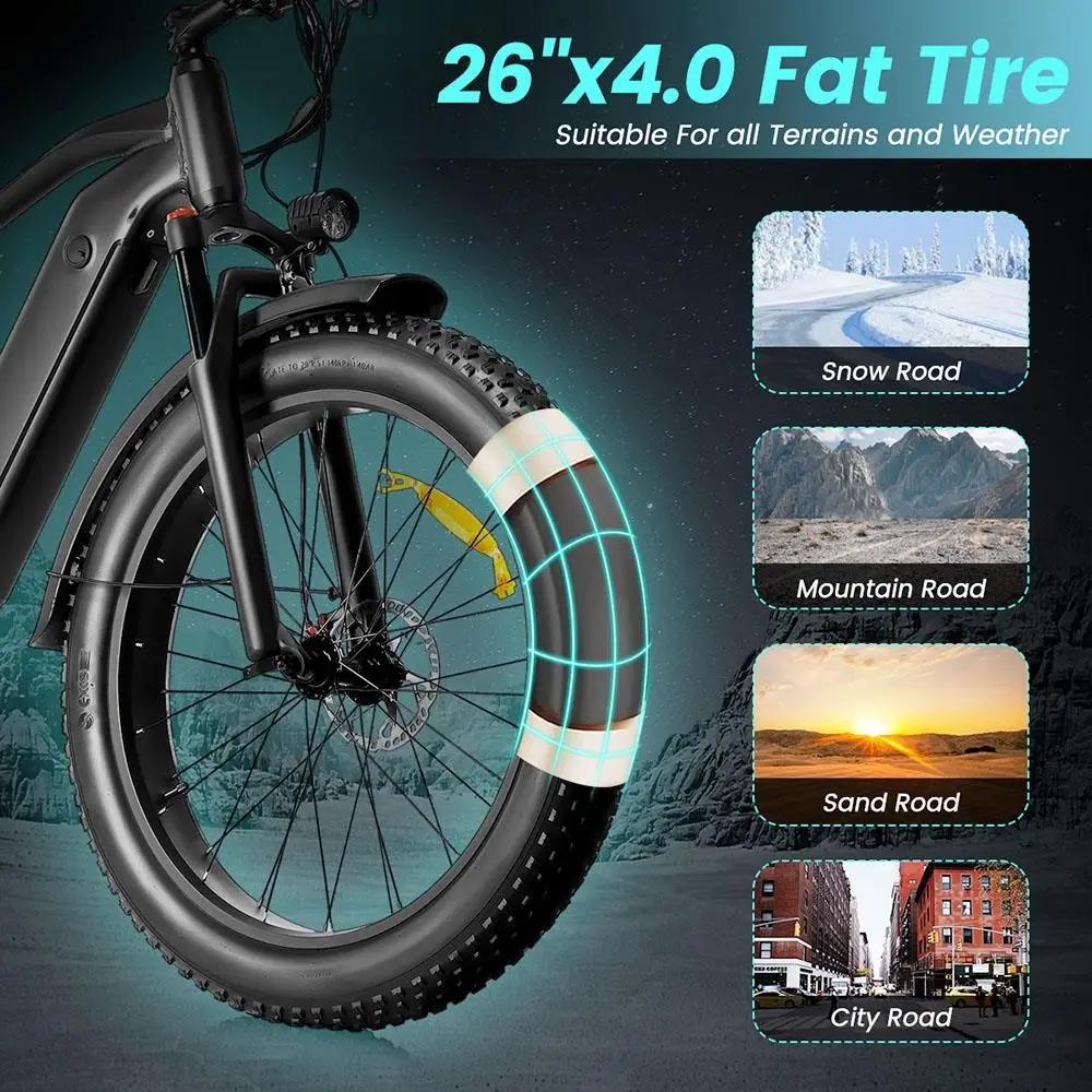 AILIFE X26B Electric Bike, 1000W Powerful Motor 48V13Ah Battery 26*4.0" Fat Tires Ebike 30mph Max Speed 62miles Range Disc Bra