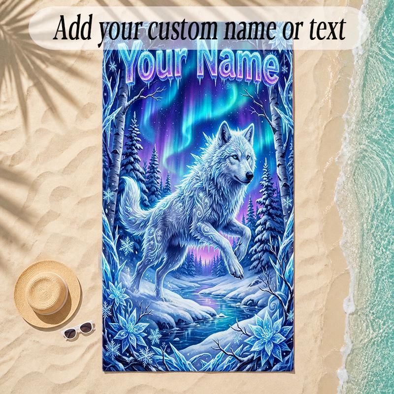Fox Theme Soft Beach Towel Personalized Custom Name Text Towel Portable for Beach Pool Travel