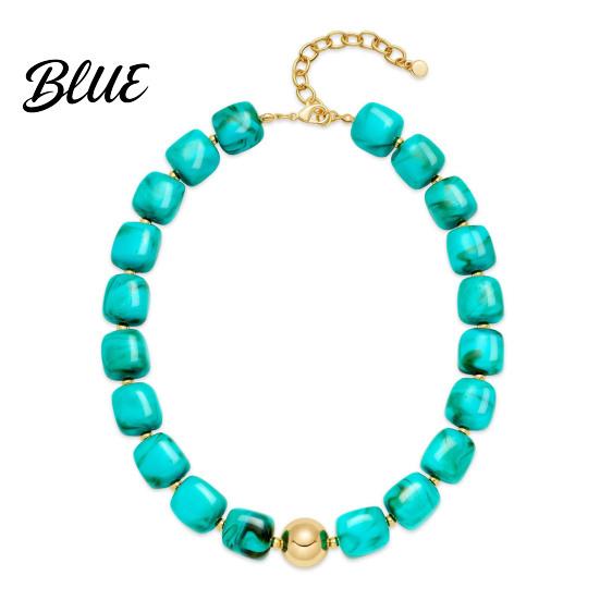 Multicolor Resin Bead Necklace Chunky Beaded Square Beads Bohemian Minimalist