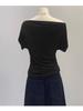 Sommer Reines Verlangen Ein Schulter Schwarz Kurzarm Damen T-Shirt Koreanischer Stil Schlankmachendes Top Freiliegende Schulter Modisch