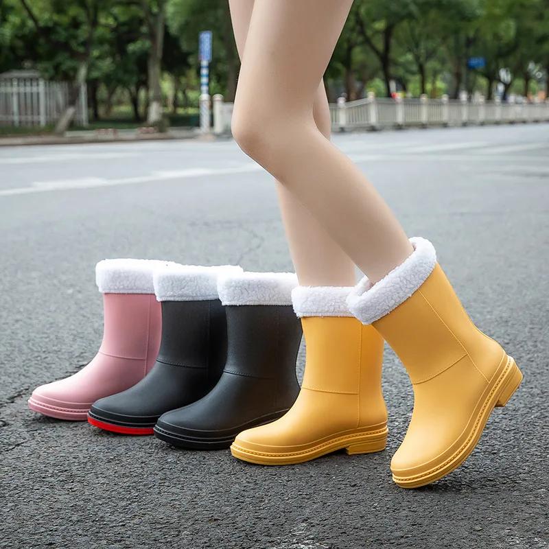 2025 Rubber Women Rain Boots PVC Waterproof Women Shoes Non-Slip Women Water Shoes Outdoor Women Boots Zapatos Impermeable Mujer