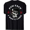 European Sizes Skull Illustration Black Plus Size T-Shirt with White 'FUN FACT' and 'I DON’T CARE' Text
