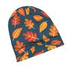2D Flat Printing Retro Autumn Leaves On Indigo Blue Minimalist Knit Hat Designed for Adults Who Enjoy Quiet Style Complements Neutral Tones And Effort