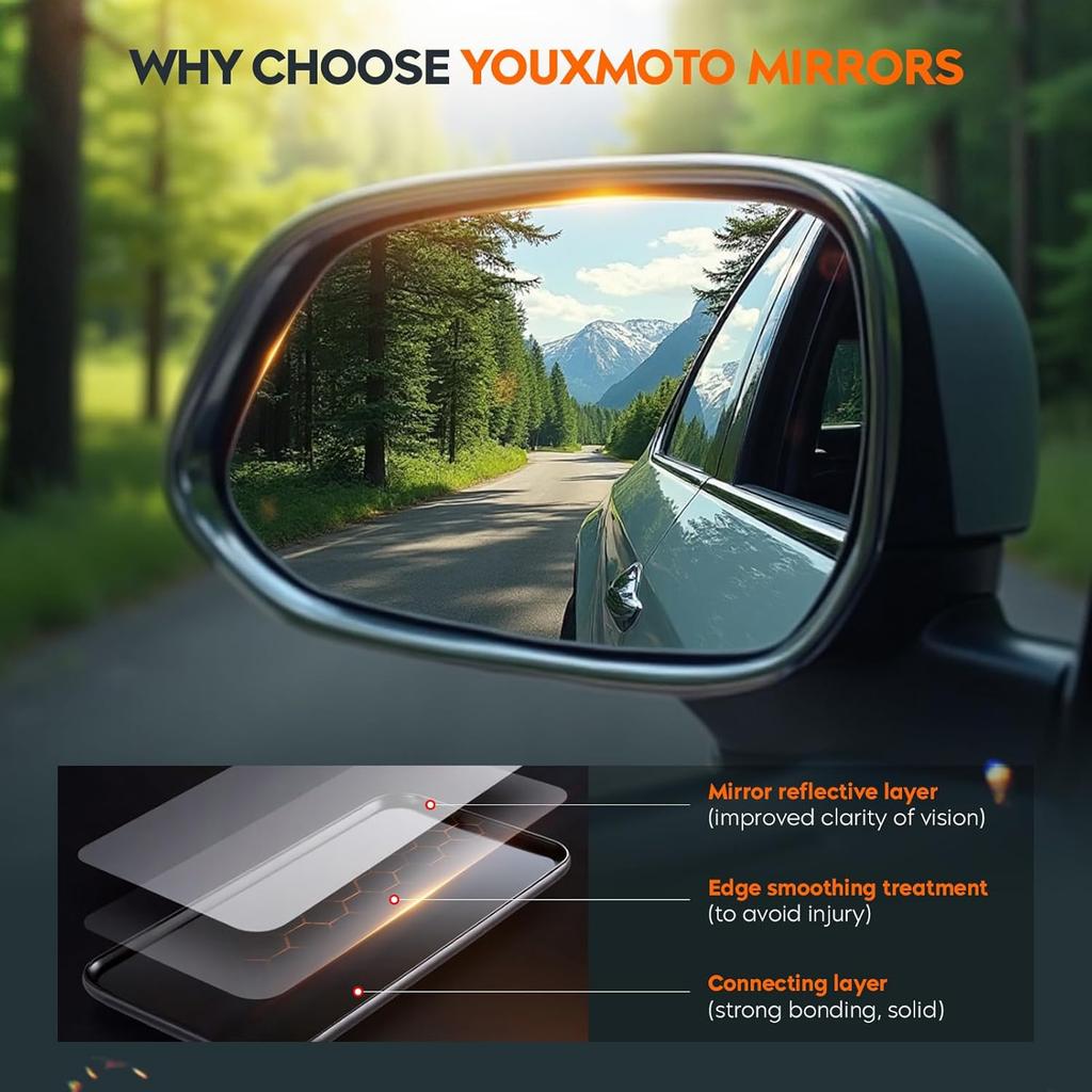 Youxmoto Driver Left Side Heated Mirrors Glass Replacement, Fit For Ford F150 2011 2012 2013 2014 Side View Mirror Glass With Rear Holder, Fit For