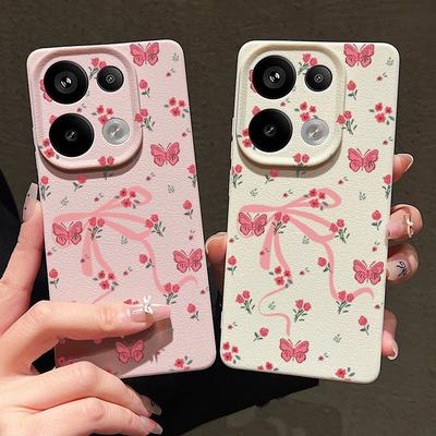Schleife Blumenmuster Weiche Matte Hülle Für Xiaomi 13T Pro Poco X7 X6 M6 Pro Redmi Note 14 Pro 13 12 11 TPU Ledertextur Stoßfest Schlanke Handyhülle