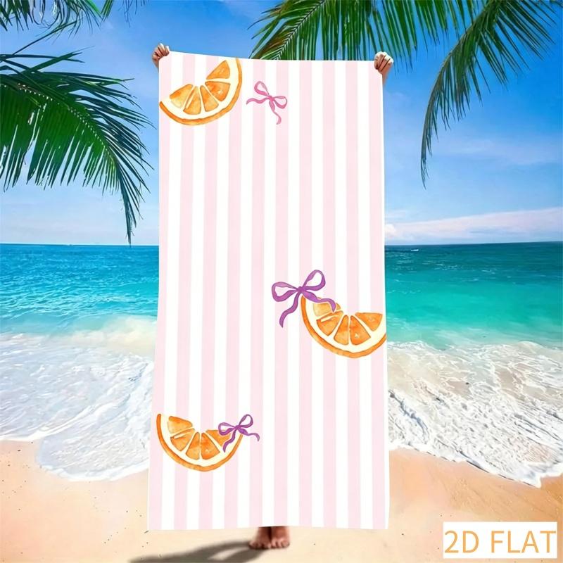 Pink Striped Lemon Beach Towel - Super Absorbent Quick Dry Microfiber With Cute Bow Print Soft Sand-Free Blanket For Picnic