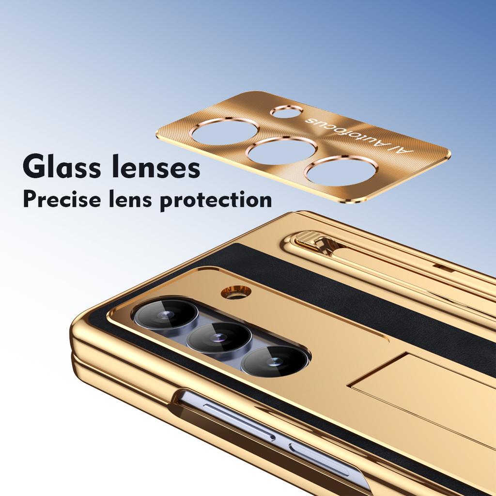 PU Leather Glass Film Pen Slot with Pen Phone Case for Samsung Galaxy Z Fold 8 6 5 4 3 Fold6 Fold8 Ultra Hinge Protection Cover