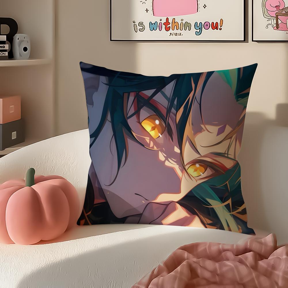 Game Genshin Xiao Cushion Cover Pillowcase Short Plush Invisible zipper Room Sofa Cushion Cover