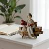 Warm Home Decor Accent Piece Wooden Reading Girl Figurine, Stable Pastoral Style Statue Desktop Artistic Ornament for Shelves Decor, Healing Ornament,