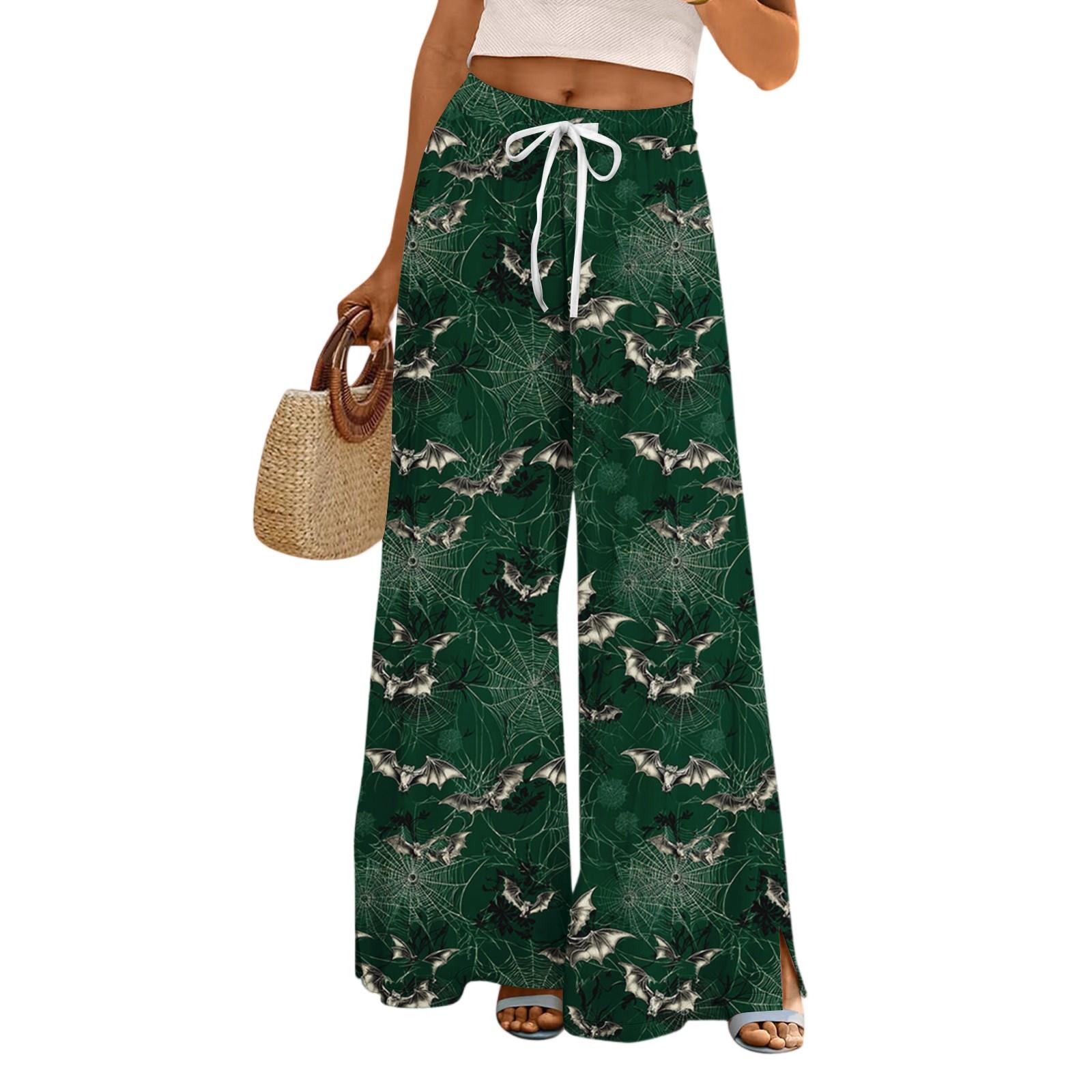 

Ladies Loose And Casual Halloween Printed Wide Leg Pants With Elastic Waistband Drawstring And Pocket Pants S