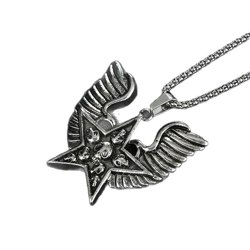 Pentagram Skull Wings Necklace Dark Retro Wings Hip Hop Street