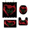 4pcs Valentine's Day Rose Print Bathroom Set 180x180 Waterproof Shower Curtain with 12 Hook, Floor Mat, Toilet Mat, U-shaped Mat