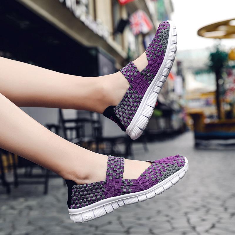 Women's Casual Running Breathable Knitted Mesh Fabric Dance Sneaker Shoes