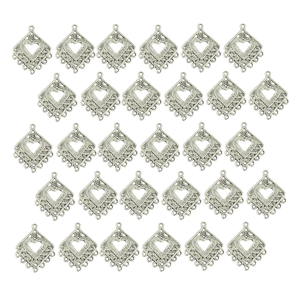 30 Pieces Heart Silver Charms Pendant Connectors DIY Crafts Jewelry Making