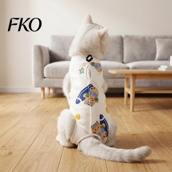 Cat Anti-lick Suit Recovery Suit, Soft Cotton Clothing, Cute Cartoon Print Four-Leg Clothes, Easy Buckle Clothes After Surgery Apparel for Female Male