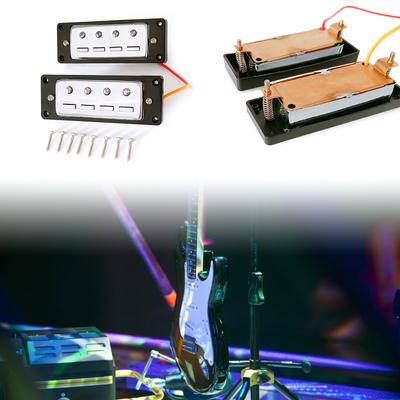 4 Strings Bass Pickups Set Mini Double Coil Pickup with Black Ring Chrome Cover Mounting Accessories for Electric Bass