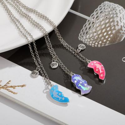 3Pcs Friendship Jewelry BFF Necklaces Alloy Cartoon Dripping Heart Necklace