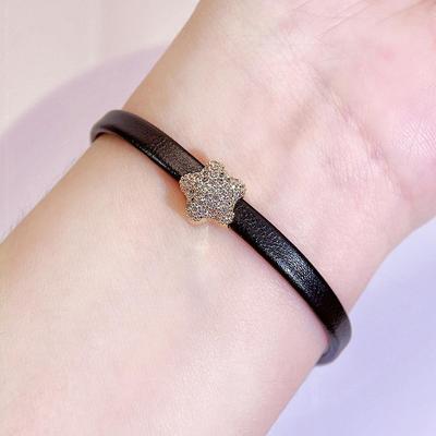 WWJ Leather Golden Star Bracelet CZ Zircon Adjustable Bangle Fashion Korean Version Of The Woman's Personality Hand Jewelry Accessories