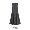 2025 Spring Women's European & American Style Fashion Midi Dress with Metal Zipper & Round Neck