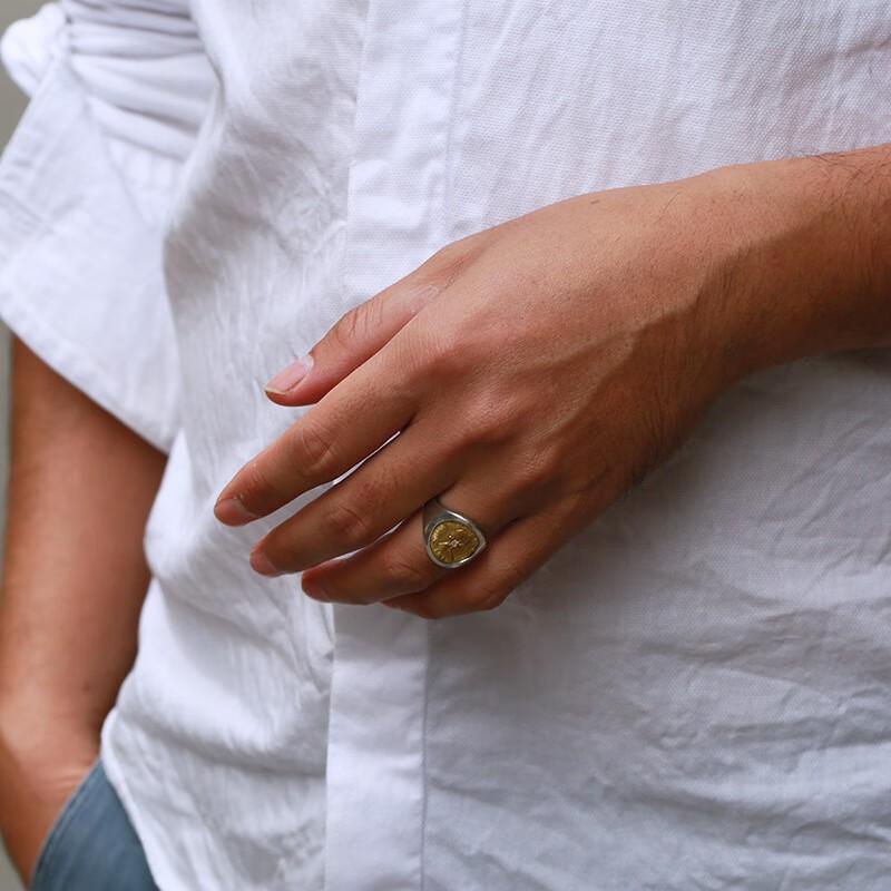 Adjustable Vintage Copper Coin Ring With Rhinestone Rays Unisex Retro Statement Jewelry Men Women
