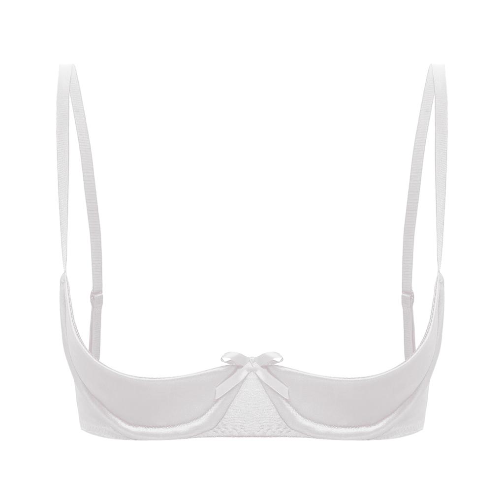 Women Satin Lingerie Underwire Half Cup Bow Push Up Bralette Shelf Bra Tops Corset Bustier Underwear Nightclub Costume