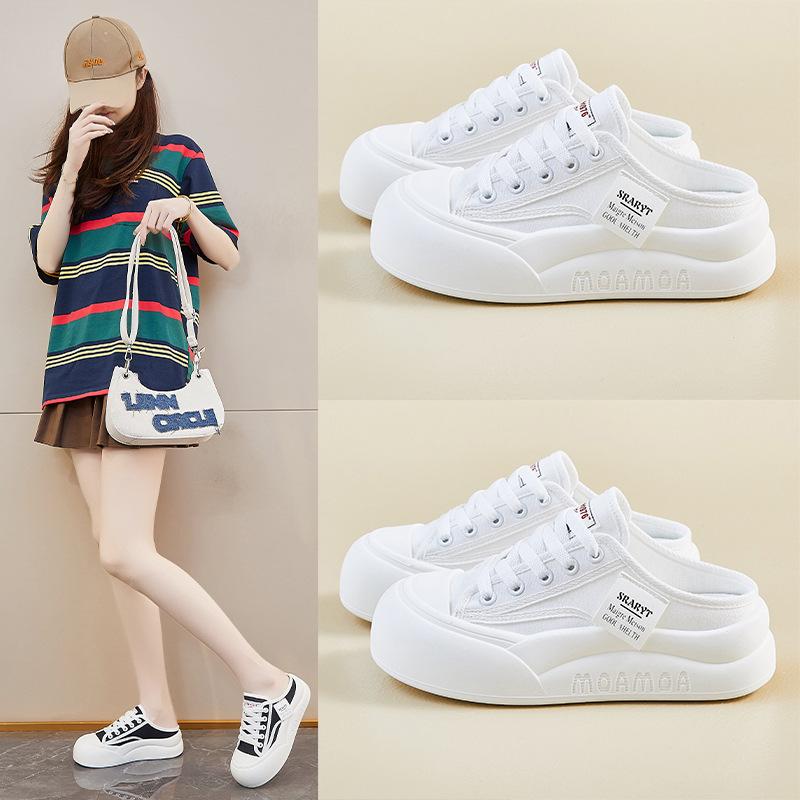 Summer Half-support Canvas Shoes New Style for Female Students with Thick Sole Height Enhancement Breathable Casual Street Photography