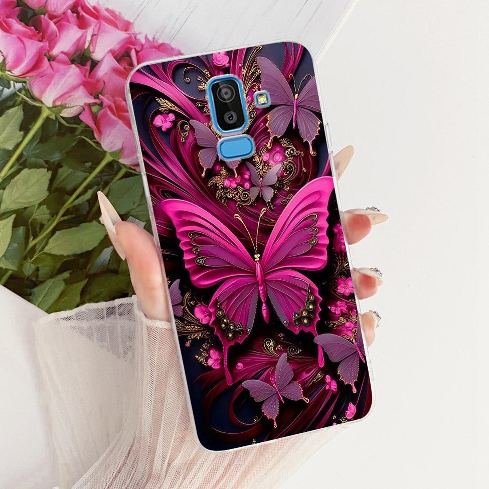 Clear Cover For Samsung J8 2018 Case SM-J810G Cute Cat Fashion Butterfly Funny 2D Painted Casing For Samsung Galaxy J8 2018