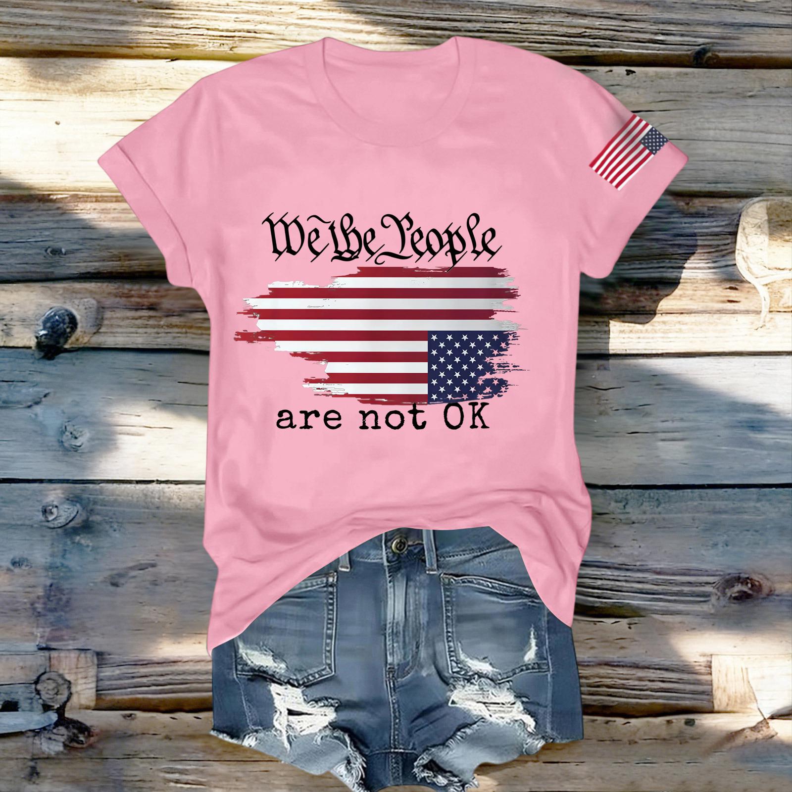 Женская модная футболка с круглым вырезом, повседневная, с ретро-принтом, с короткими рукавами XL розовый