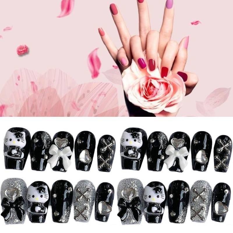 Handmade Xs-l Dark Kitty Flame Butterfly Nail Stickers For Women