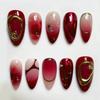 24Pc French Almond Gradient Red Press On Nails With Glue Simple Star Design Full Cover False Nail Tips