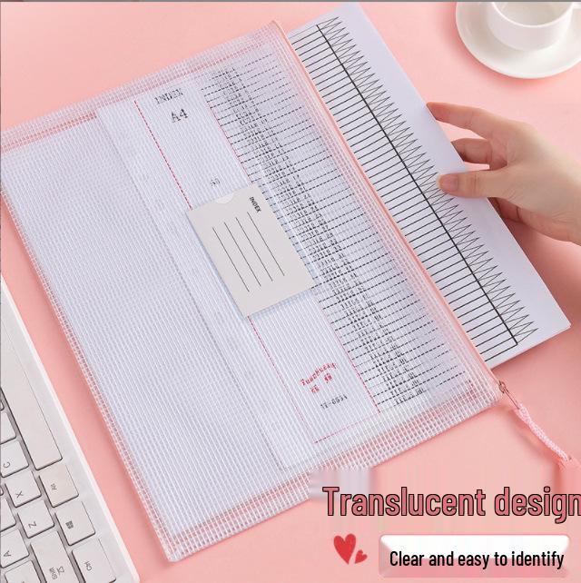 Thickened A4 Waterproof Document Bag with Zipper - Transparent Grid for Office, Test, Archives & Storage