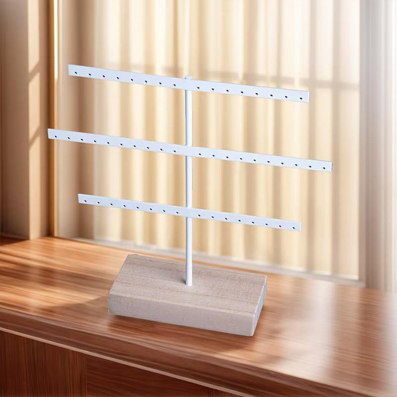 Fashion 52 Holes Earrings Display Stand Iron Necklace Bracelet Anklet Stud Earring Jewelry Storage Rack Holder With Wooden Base