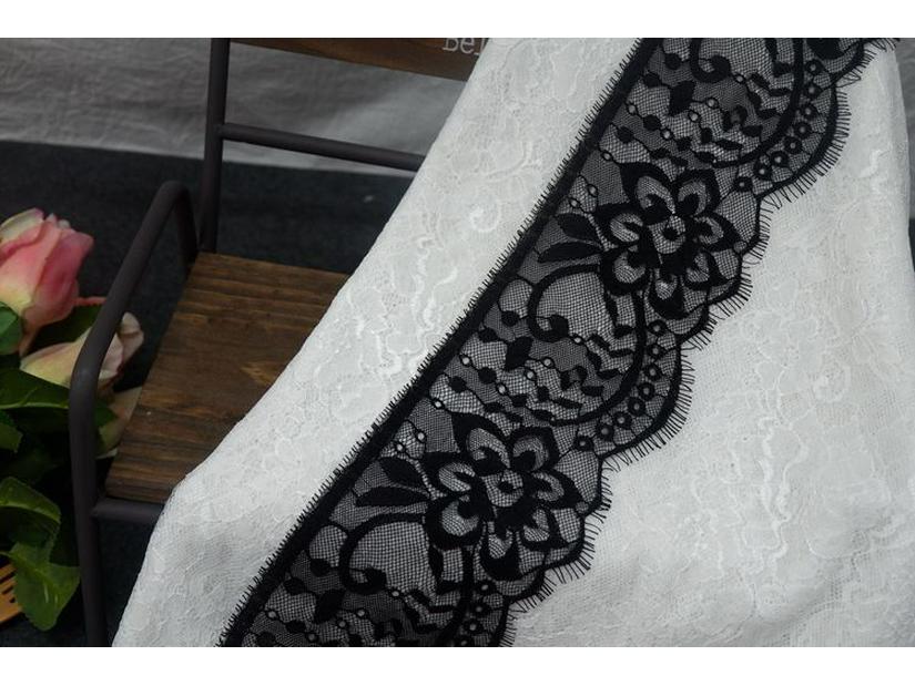 Gold Thread Black & White Double-Sided Eyelash Lace Fabric for DIY Clothing Straps & Splicing