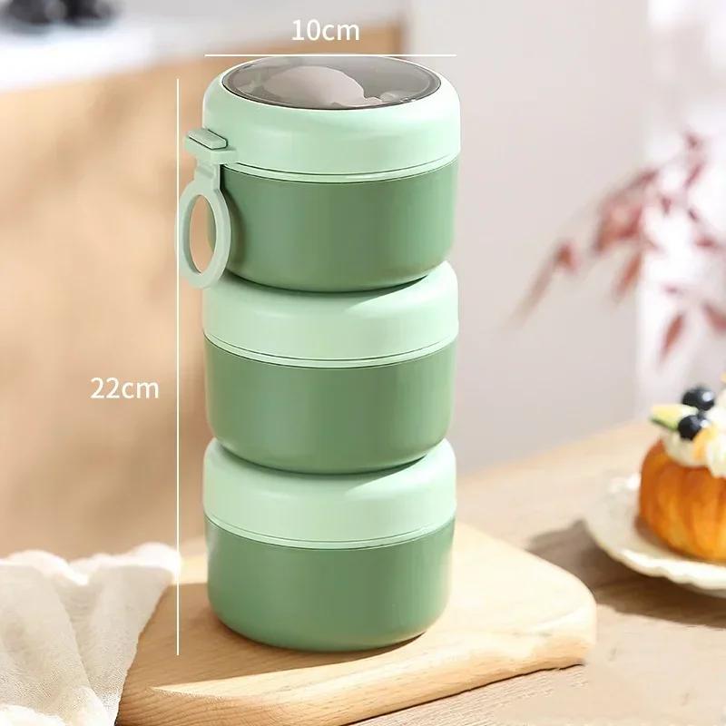 Stainless steel 3-layer Soup Cup Lunch Container Set 3 Separate Stackable Lunch Box with Spoon Food Containers for Adults Kids