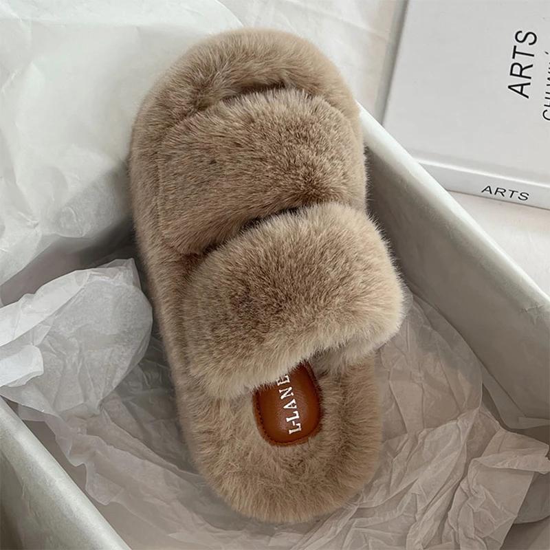 Fluffy 7CM Women Platform Flats Slippers Shoes Comfort Open Toe Slides 2025 New Spring Autumn Female Home Shoes