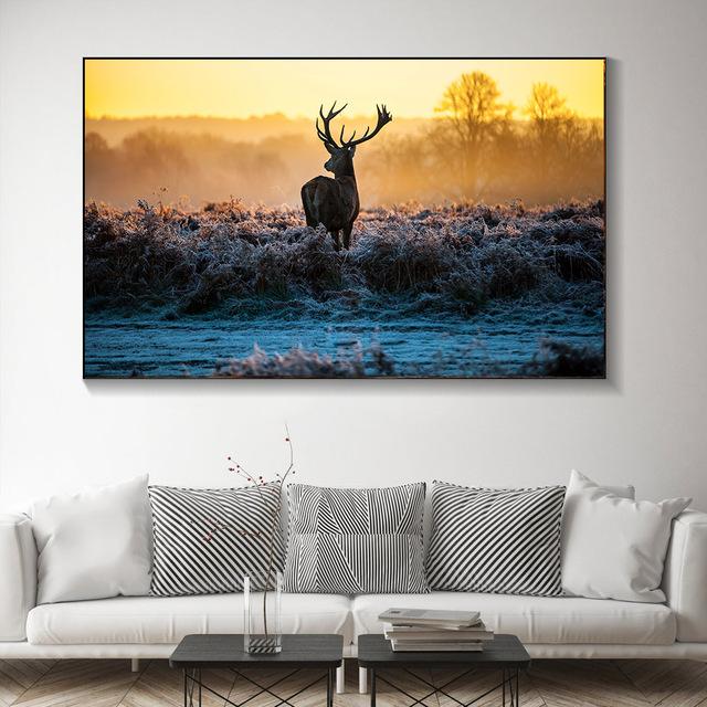 Animal Noble Deer In Winter Snow Forest Canvas Painting Posters and Prints Wall Art Pictures For Living Room Home Decor No Frame