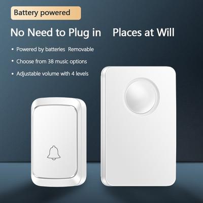 Outdoor Waterproof Doorbell With 38 Musics 4-Speed Volume Adjustment Battery Door Bell Long Distance Emergency Doorbell Smart Home Device