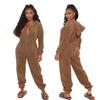 2024 Trendy Europese & Amerikaanse Fleece-Gevoerde Hooded Jumpsuit Pyjama voor Dames