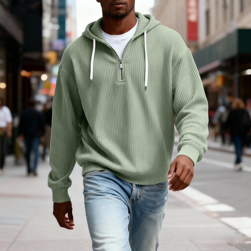 Men's Casual Color Zipper Long Sleeve Hooded Sweatshirt, Everyday Zipper Casual Long Sleeve T-Shirt